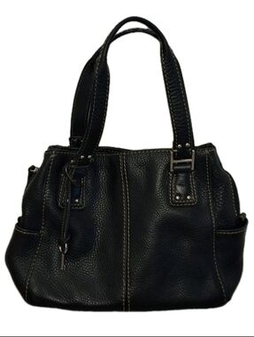 FOSSIL Black Pebbled Leather Handbag #75082 Key Charm Vtg Classic Preppy Capsule